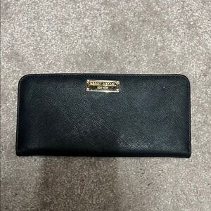 Henri Bendel Black Leather Wallet with Gold Accent